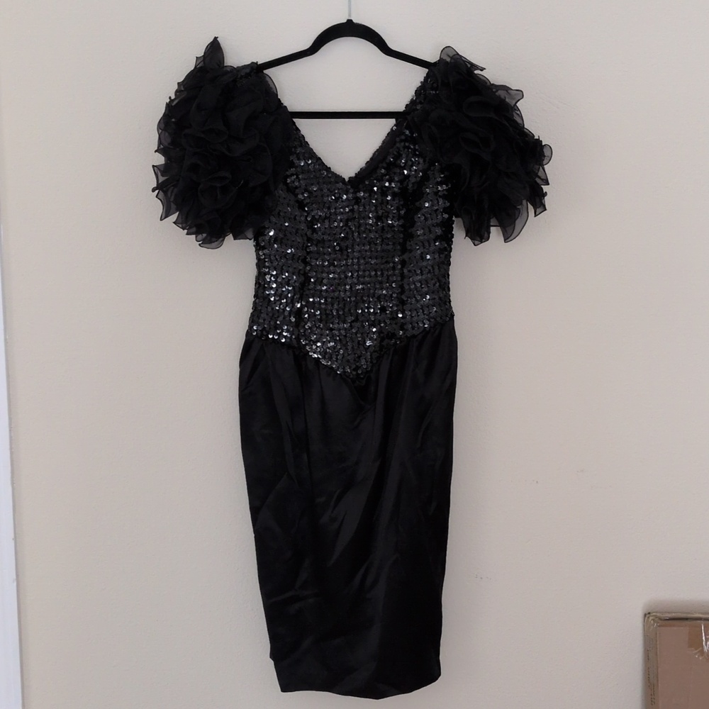 Vintage 80's HW Collections Sequined Puffy Sleeves Dress Size 7/8